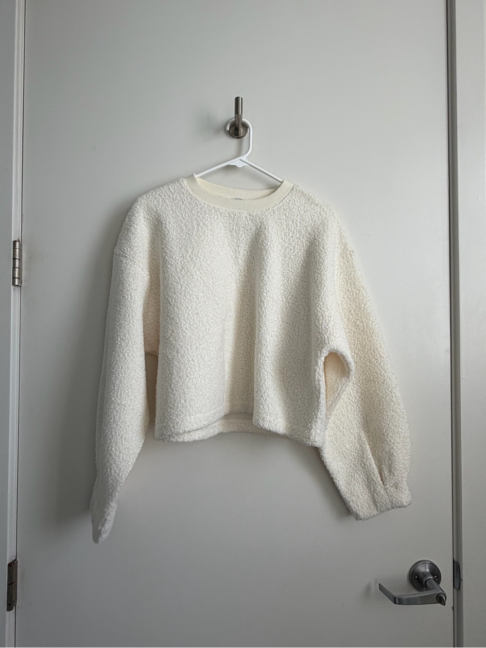 Zara Cream Textured Sherpa Crewneck Sweater